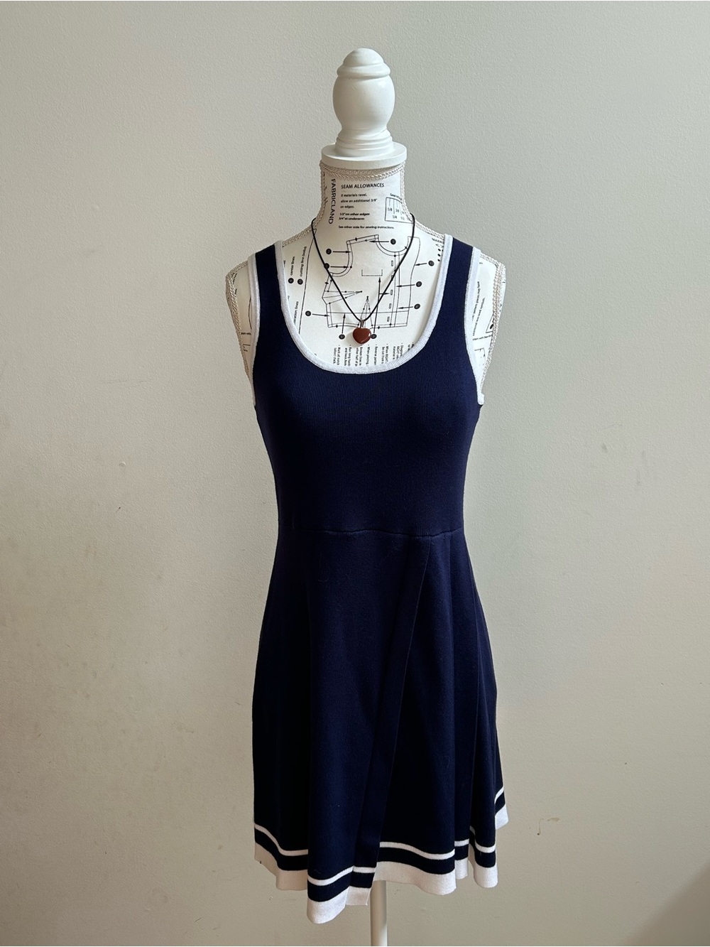 Women’s Navy and White Tank Mini Dress – Classic Knit Style Size S